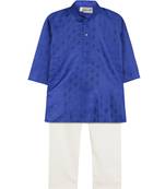 Blue Jacquard Plain Boys Kurta Pyjama