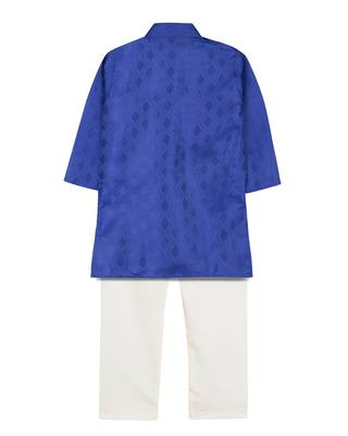 Blue Jacquard Plain Boys Kurta Pyjama 2