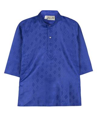 Blue Jacquard Plain Boys Kurta Pyjama 3