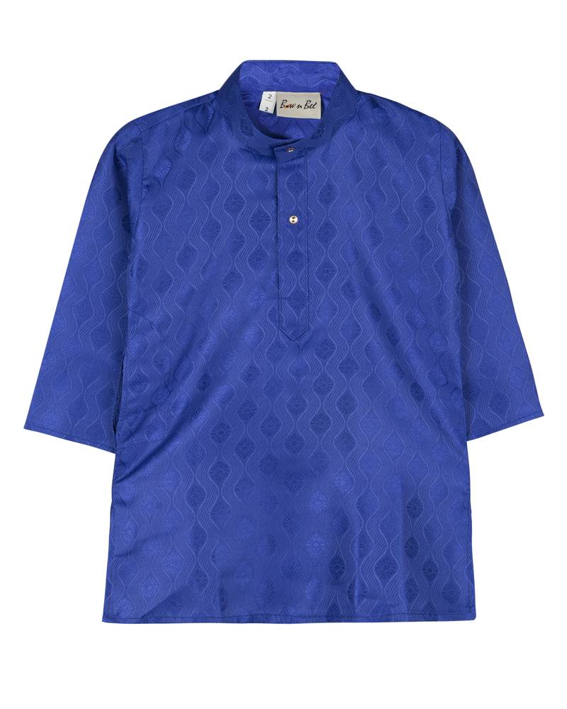 Blue Jacquard Plain Boys Kurta Pyjama