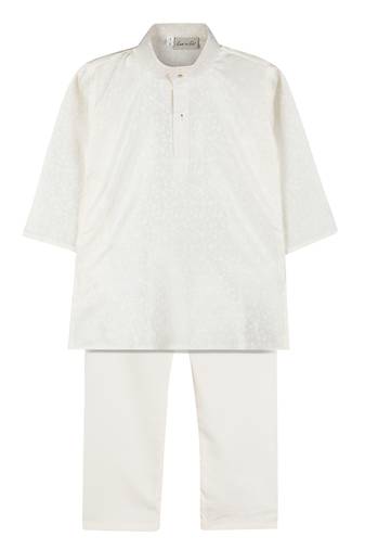 Off White Jacquard Plain Boys Kurta Pyjama