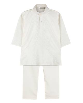 Off White Jacquard Plain Boys Kurta Pyjama 1