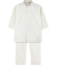 Off White Jacquard Plain Boys Kurta Pyjama