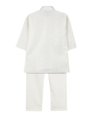 Off White Jacquard Plain Boys Kurta Pyjama 2