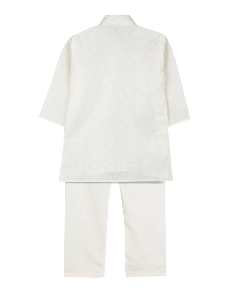 Off White Jacquard Plain Boys Kurta Pyjama