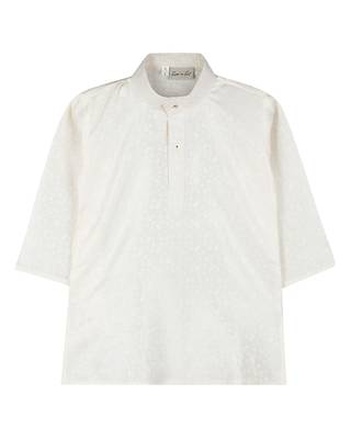 Off White Jacquard Plain Boys Kurta Pyjama 3
