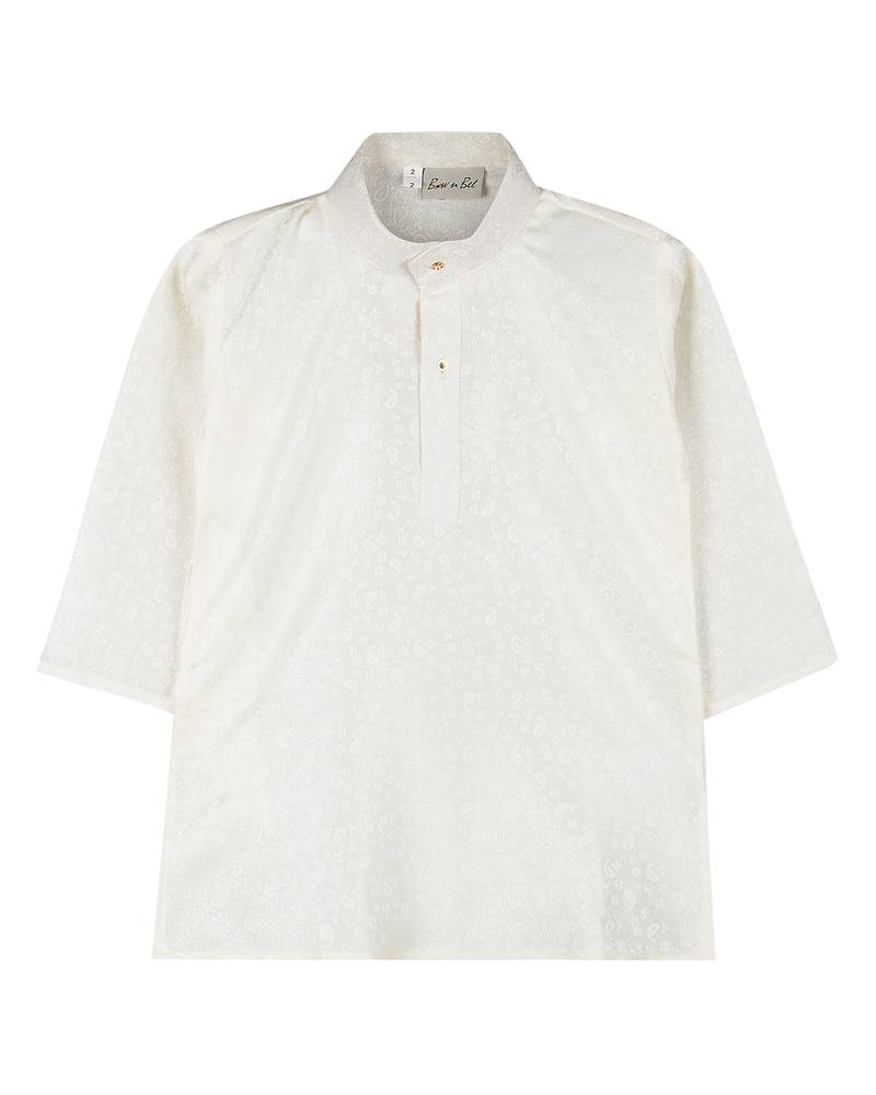 Off White Jacquard Plain Boys Kurta Pyjama