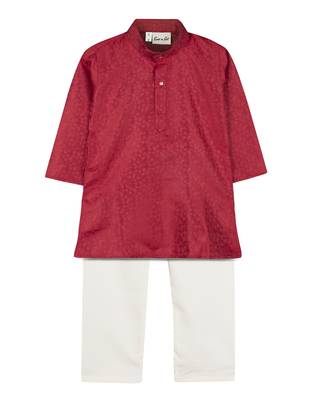 Maroon Jacquard Plain Boys Kurta Pyjama 1