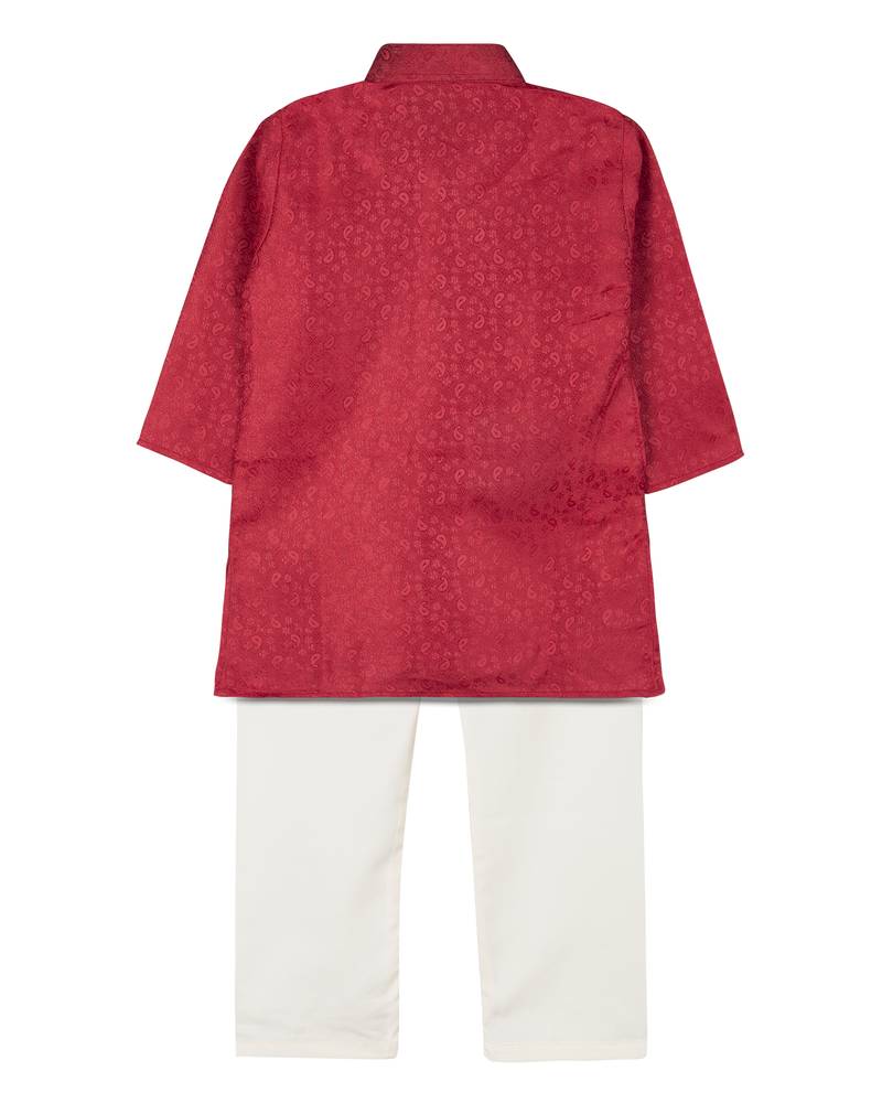 Maroon Jacquard Plain Boys Kurta Pyjama