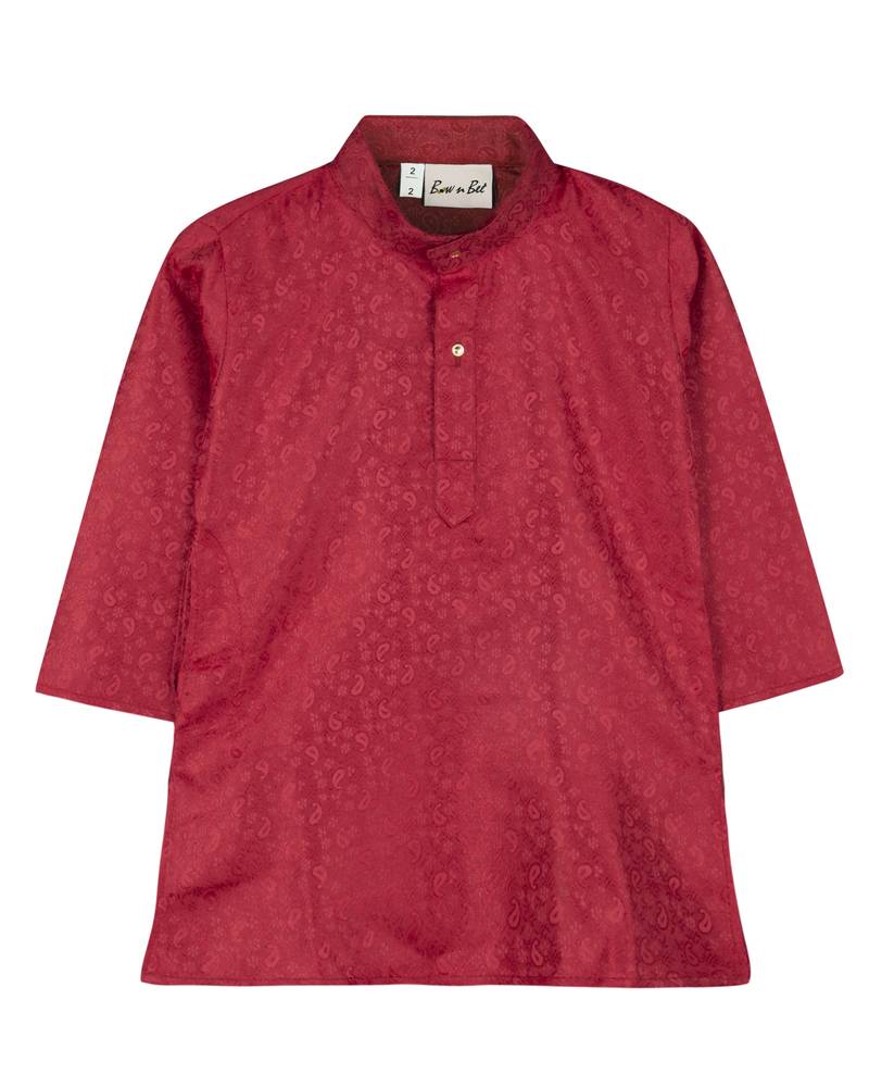 Maroon Jacquard Plain Boys Kurta Pyjama