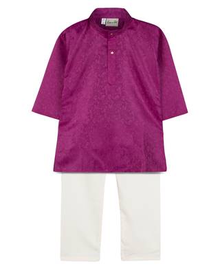 Purple Jacquard Plain Boys Kurta Pyjama 1