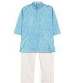 Sky Blue Jacquard Plain Boys Kurta Pyjama