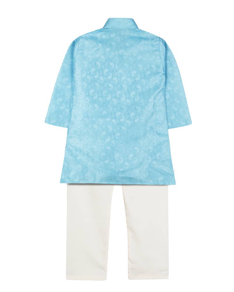 Sky Blue Jacquard Plain Boys Kurta Pyjama