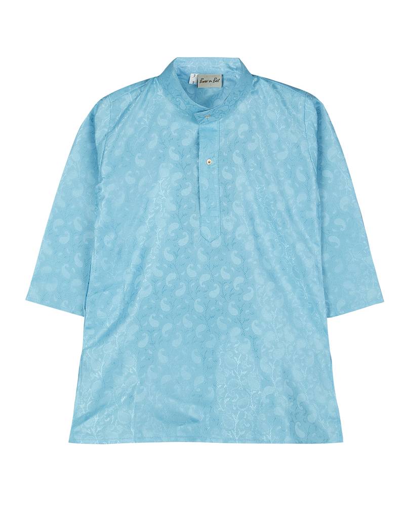 Sky Blue Jacquard Plain Boys Kurta Pyjama
