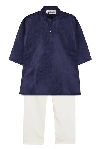 Navy Blue Jacquard Plain Boys Kurta Pyjama