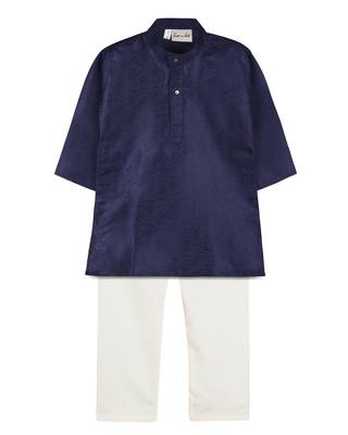 Navy Blue Jacquard Plain Boys Kurta Pyjama 1