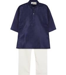 Navy Blue Jacquard Plain Boys Kurta Pyjama