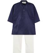Navy Blue Jacquard Plain Boys Kurta Pyjama