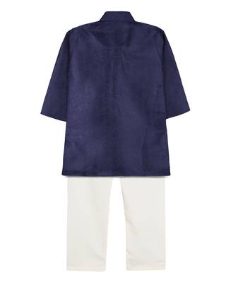 Navy Blue Jacquard Plain Boys Kurta Pyjama 2