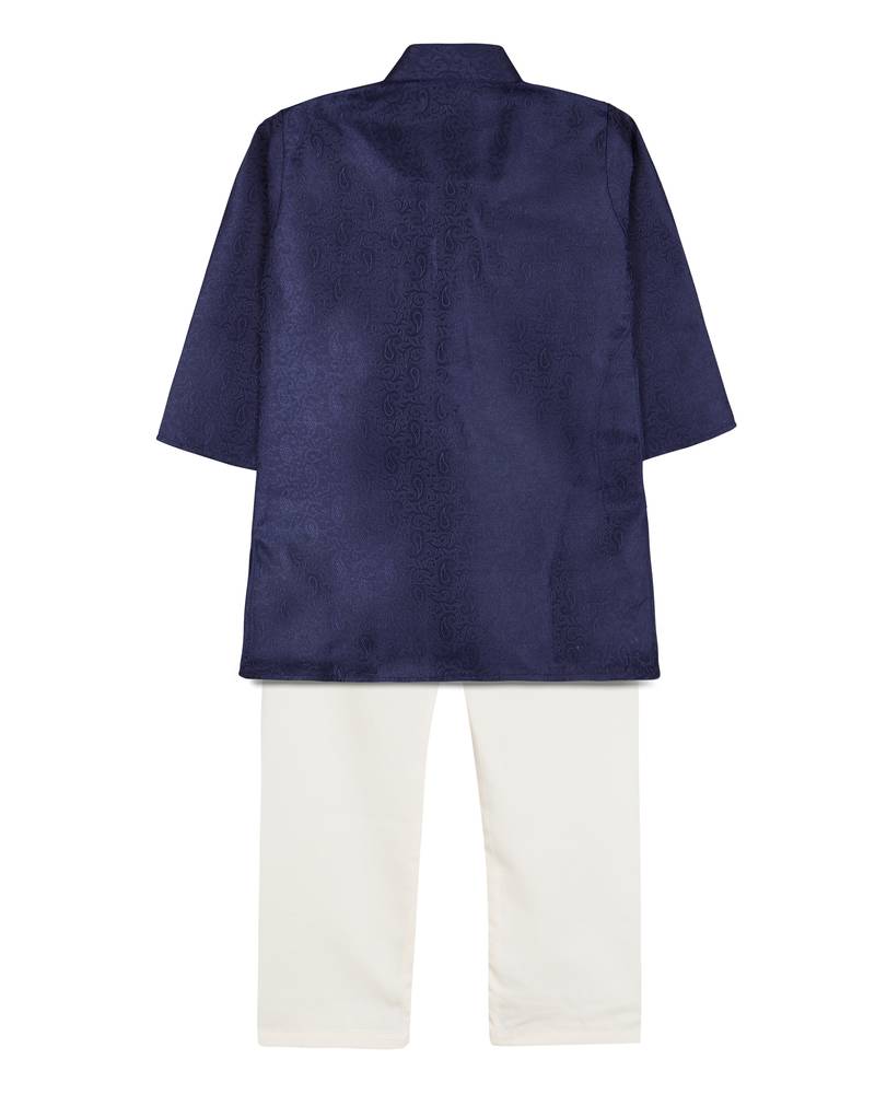 Navy Blue Jacquard Plain Boys Kurta Pyjama