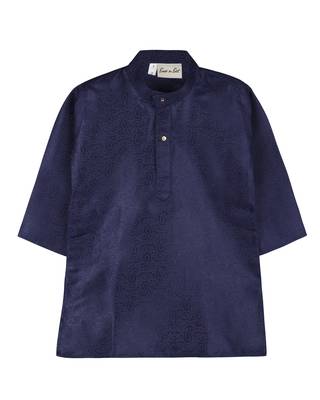Navy Blue Jacquard Plain Boys Kurta Pyjama 3