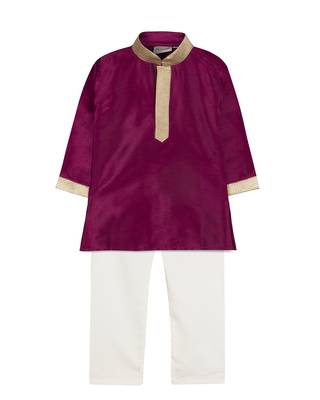 Purple Silk Blend Plain Boys Kurta Pyjama 1