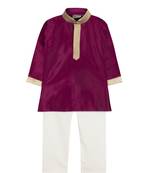 Purple Silk Blend Plain Boys Kurta Pyjama