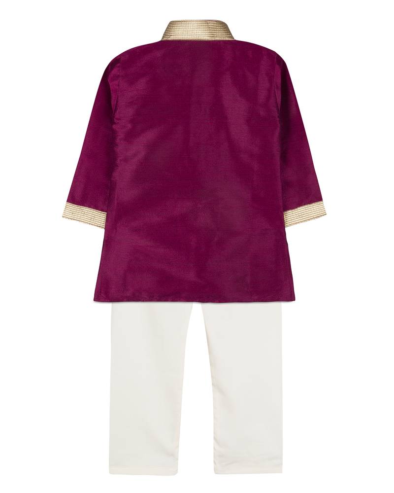 Purple Silk Blend Plain Boys Kurta Pyjama