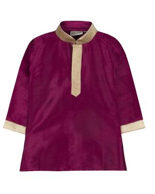 Purple Silk Blend Plain Boys Kurta Pyjama 3