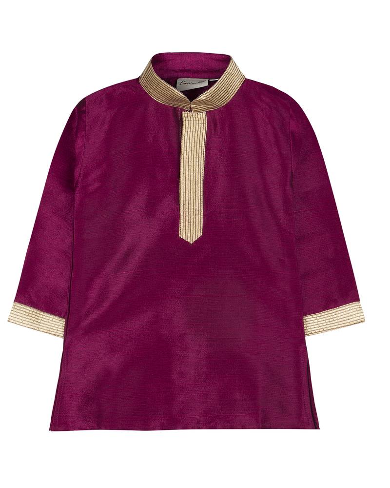 Purple Silk Blend Plain Boys Kurta Pyjama