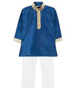 Blue Silk Blend Plain Boys Kurta Pyjama