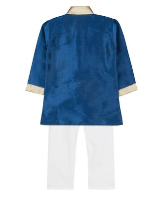 Blue Silk Blend Plain Boys Kurta Pyjama 2