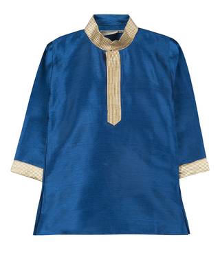 Blue Silk Blend Plain Boys Kurta Pyjama 3