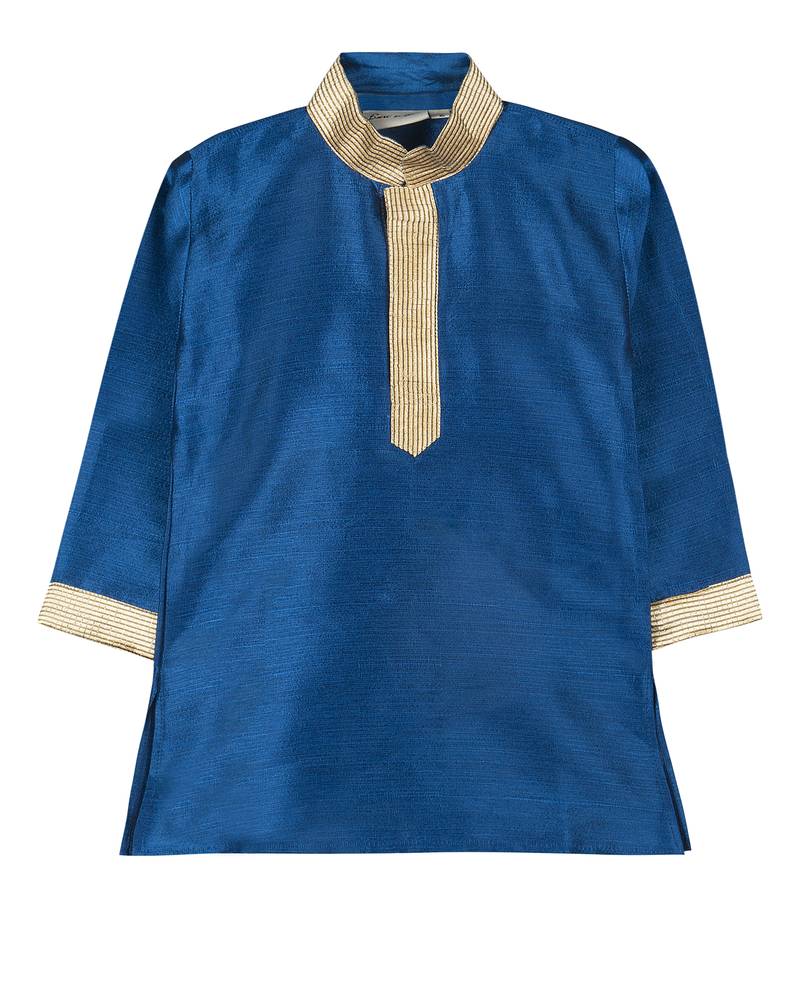Blue Silk Blend Plain Boys Kurta Pyjama