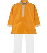 Yellow Silk Blend Plain Boys Kurta Pyjama