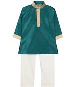 Green Silk Blend Plain Boys Kurta Pyjama