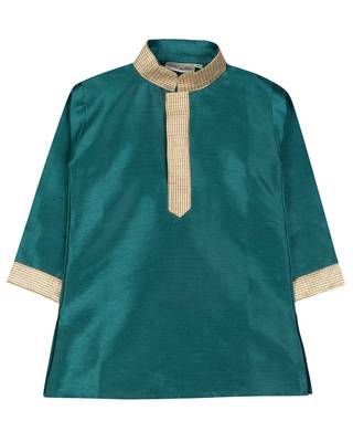 Green Silk Blend Plain Boys Kurta Pyjama 3