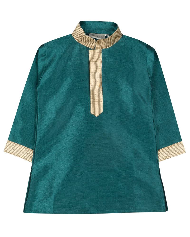 Green Silk Blend Plain Boys Kurta Pyjama