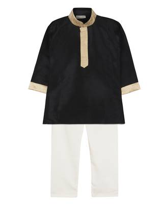 Black Silk Blend Plain Boys Kurta Pyjama 1