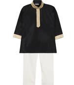 Black Silk Blend Plain Boys Kurta Pyjama
