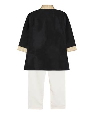 Black Silk Blend Plain Boys Kurta Pyjama 2