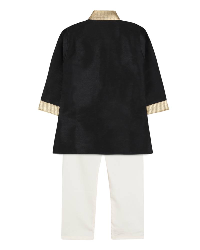 Black Silk Blend Plain Boys Kurta Pyjama