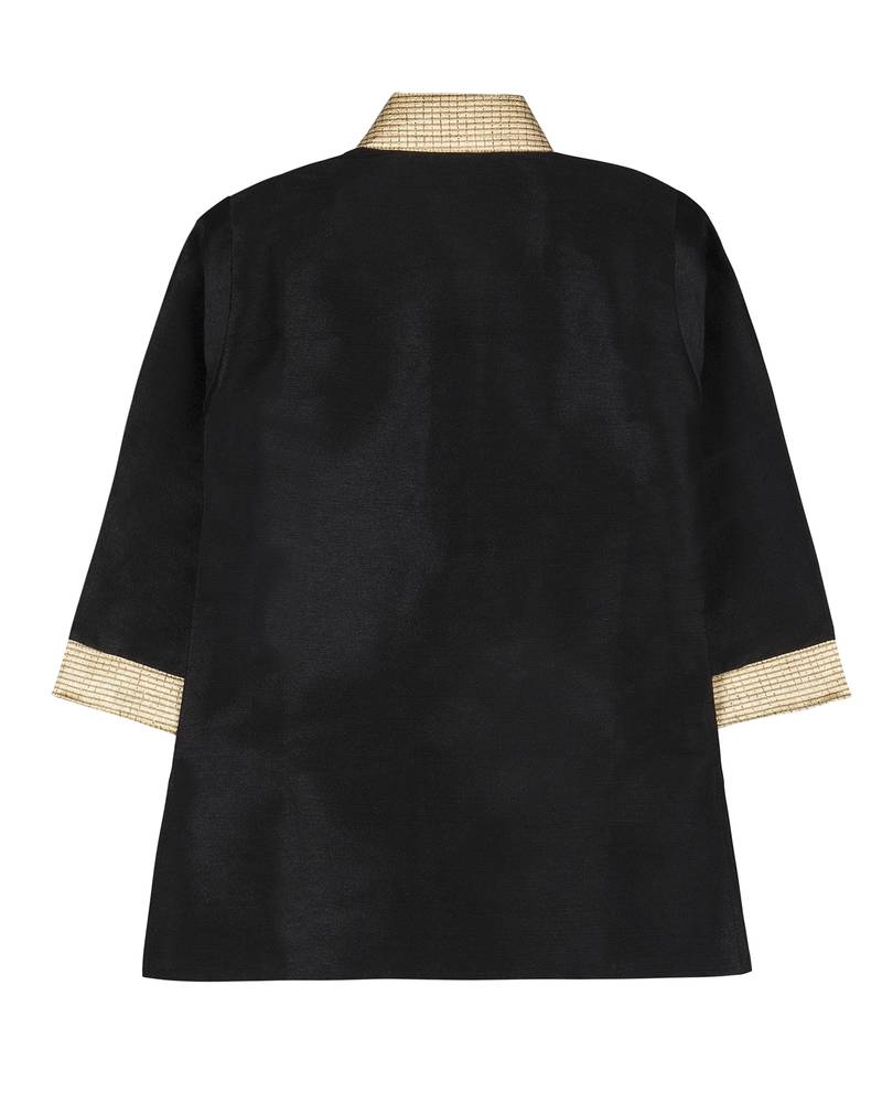 Black Silk Blend Plain Boys Kurta Pyjama