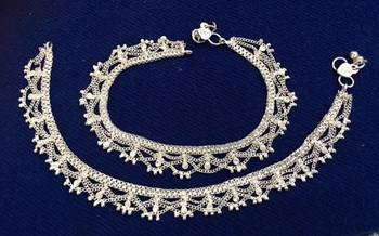 Silver Plated Chain Payal Anklets Pair Sp16 1