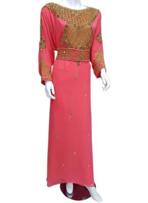 Peach georgette zari stone work islamic style farasha 1