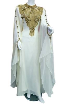 White georgette zari stone work islamic style farasha 1