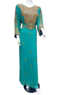 Turquoise georgette zari stone work islamic style farasha 1