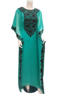 Turquoise georgette zari stone work islamic style farasha 1