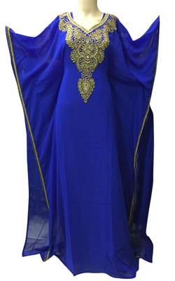 Royal blue georgette zari stone work islamic style farasha 1