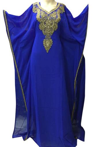 Royal blue georgette zari stone work islamic style farasha
